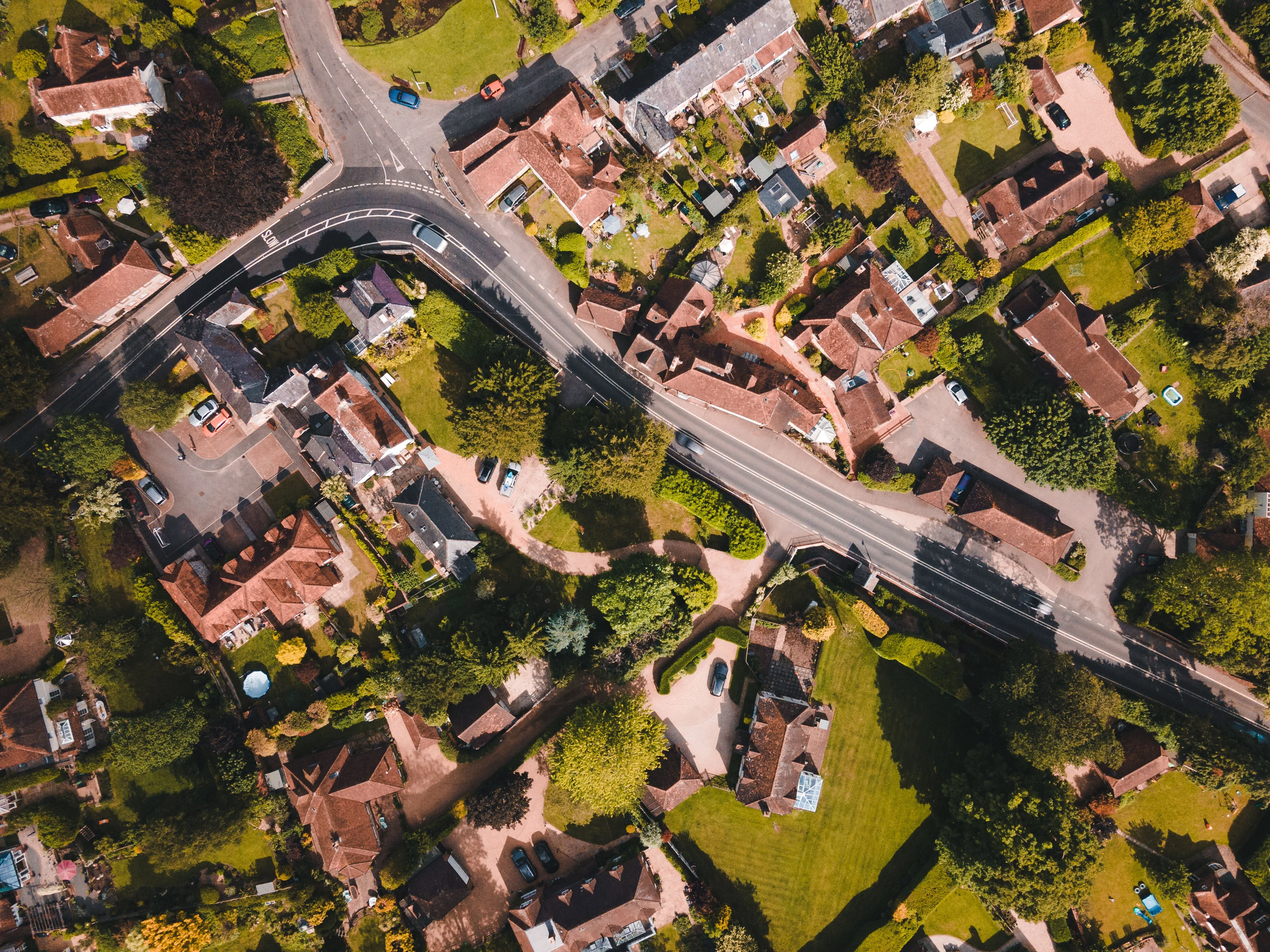 Aerial view of established residential neighbourhood